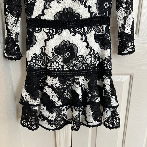 Alexis Sheena Black & White Floral Guipure Lace Tiered Mini Dress M - Picture 8 of 14